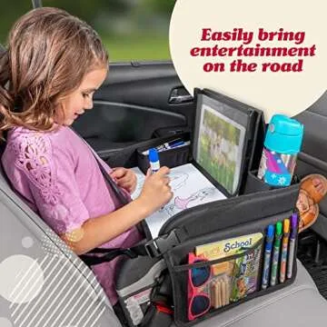 Lusso Gear Kids Travel Tray for Toddler Car Seat, Lap Tray for Airplane, Kids Travel Desk Essential Accessories, Carseat Table Tray Road Trip Activities (Red)