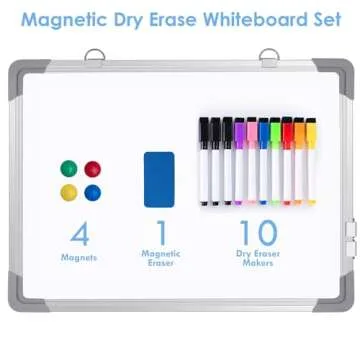 ARCOBIS White Board Dry Erase for Wall, 10 Markers, 4 Magnets, 1 Eraser, 12"x16" Small Magnetic Hanging Double-Sided Whiteboard, Portable White Board for Drawing, Kitchen Grocery List, Planning Memo
