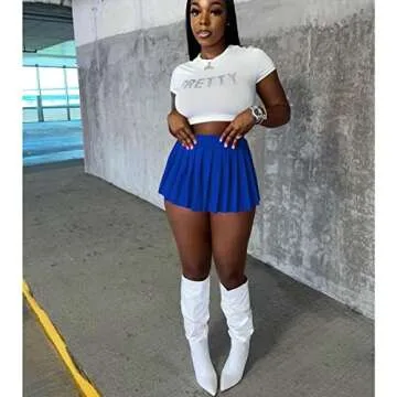 Women's Mini Pleated Skirts Sexy Club Y2k High Wiast Stretchy Tennis Skater A-line Skirt (Blue M)