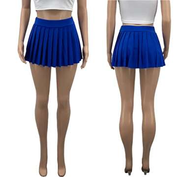 Women's Mini Pleated Skirts Sexy Club Y2k High Wiast Stretchy Tennis Skater A-line Skirt (Blue M)