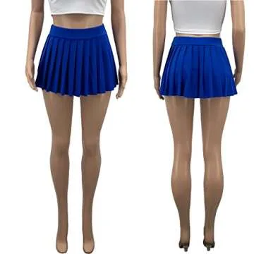 Women's Mini Pleated Skirts Sexy Club Y2k High Wiast Stretchy Tennis Skater A-line Skirt (Blue M)