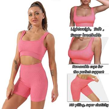 niyokki Workout Sets for Women, Seamless Crop Tops Leggings Matching 2 Pieces Outfits, Two Piece Yoga Workout Outfits (S, Peach pink-1)
