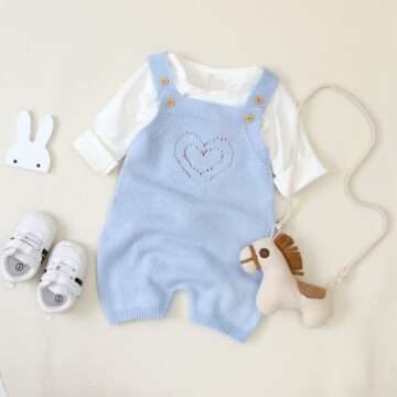 Wugugu Newborn Baby Boy Clothe Knit Romper Cap Christmas Long Sleeve Outfit Infant Girl Security Crocheted Sweater Jumpsuit Hat Easter Sleeveless Set Azure blue 12-18 Momths