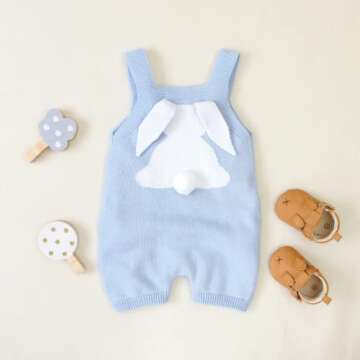 Wugugu Newborn Baby Boy Clothe Knit Romper Cap Christmas Long Sleeve Outfit Infant Girl Security Crocheted Sweater Jumpsuit Hat Easter Sleeveless Set Azure blue 12-18 Momths