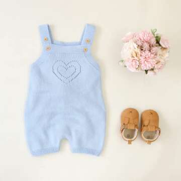 Wugugu Newborn Baby Boy Clothe Knit Romper Cap Christmas Long Sleeve Outfit Infant Girl Security Crocheted Sweater Jumpsuit Hat Easter Sleeveless Set Azure blue 12-18 Momths