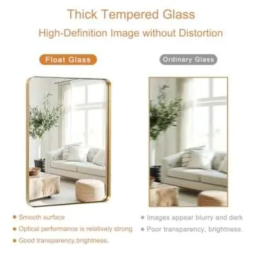 18"x24" Gold Bathroom Mirror for Wall, Small Rectangle Mirror with Rounded Corners - Bathroom Mirrors for Over Sink, Modern Vanity Mirror Hangs Horizontal or Vertical for Living Room, Bedroom