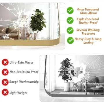 18"x24" Gold Bathroom Mirror for Wall, Small Rectangle Mirror with Rounded Corners - Bathroom Mirrors for Over Sink, Modern Vanity Mirror Hangs Horizontal or Vertical for Living Room, Bedroom