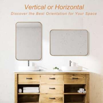 18"x24" Gold Bathroom Mirror for Wall, Small Rectangle Mirror with Rounded Corners - Bathroom Mirrors for Over Sink, Modern Vanity Mirror Hangs Horizontal or Vertical for Living Room, Bedroom