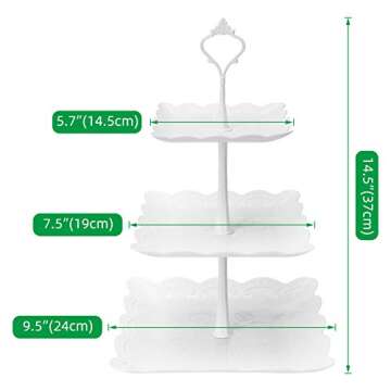 Coitak 3 Tier Cupcake Stand, Plastic Tiered Serving Stand, Square Dessert Tray for Tea Party, Baby Shower and Wedding (Pure White)