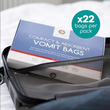 Medi Grade Absorbent Vomit Bags Disposable for Adults and Kids, 22pcs - Travel Essentials Leakproof Barf Bags with Tissues Turn Vomit to Gel and Prevent Odor - Purse Essential Travel Size Sick Bags
