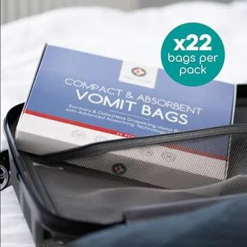 Medi Grade Absorbent Vomit Bags Disposable for Adults and Kids, 22pcs - Travel Essentials Leakproof Barf Bags with Tissues Turn Vomit to Gel and Prevent Odor - Purse Essential Travel Size Sick Bags