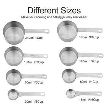 Smithcraft Measuring Cup Set of 8 Stainless Steel Measuring Cups18/8(304) Steel Material Heavy Duty 8 Measuring Cups and 1 Ring Set of 9
