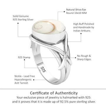 JEWELOPORIUM White Shiva Eye Silver Ring for Women