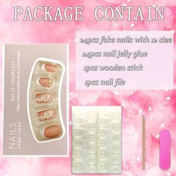 Vezocim 24Pcs French Press on Nails with Butterfly Designs