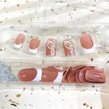 Vezocim 24Pcs French Press on Nails with Butterfly Designs