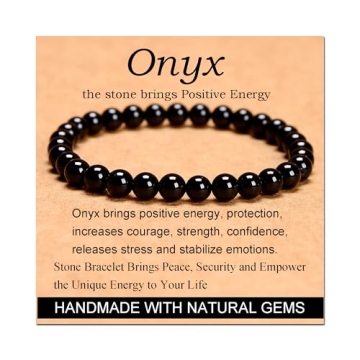 Massive Beads Black Onyx - Stone of Positive Energy - Handmade Yoga Stretch Elastic Bracelet Natural...