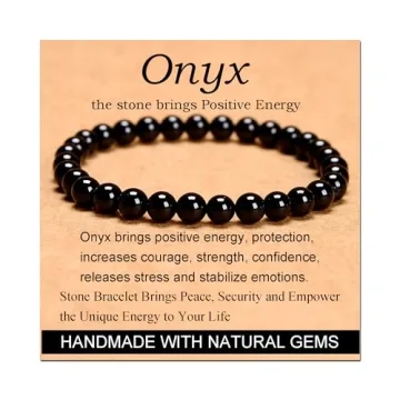 Massive Beads Black Onyx - Stone of Positive Energy - Handmade Yoga Stretch Elastic Bracelet Natural...