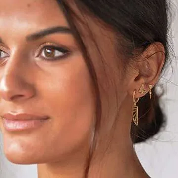 MYEARS Women Butterfly Earrings Gold Stud Cubic Zirconia 14K Gold Plated Small Simple Hypoallergenic Everyday Jewelry 5