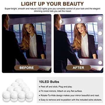 Led Vanity Mirror Lights, 12.5ft Makeup Lights for Vanity Stick on, Natural Daylight Dimmable Bulbs,...