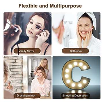 Led Vanity Mirror Lights, 12.5ft Makeup Lights for Vanity Stick on, Natural Daylight Dimmable Bulbs, DIY Ball Lights for Dressing Table Bathroom Wall Mirror Lighting (Mirror Not Included)