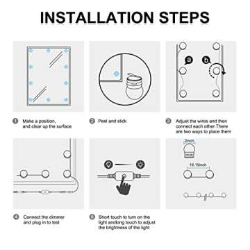 Led Vanity Mirror Lights, 12.5ft Makeup Lights for Vanity Stick on, Natural Daylight Dimmable Bulbs, DIY Ball Lights for Dressing Table Bathroom Wall Mirror Lighting (Mirror Not Included)