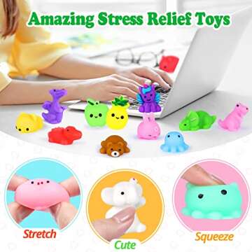 80PCS Mochi Squishy Toys Kids Party Favors Kawaii Mini Squishies Animals Fruit Stress Relief Toys Bulk Classroom Prizes Easter Egg Fillers Christmas Goodie Bag Stuffers Kids Valentines Gifts, Random