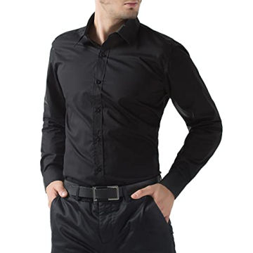 PJ PAUL JONES Men's Designer Slim Fit Dress Shirt - Black, L