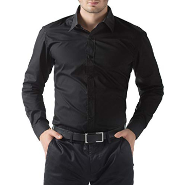 PJ PAUL JONES Men's Designer Slim Fit Dress Shirt - Black, L