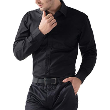PJ PAUL JONES Men's Designer Slim Fit Dress Shirt - Black, L