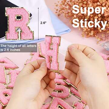 52 Pcs Self Adhesive Chenille Letter Patches Glitter Letter Patches Stoney Clover Dupes Patches Embroidery Patch English Letter A-Z Initial Patches for Clothing DIY Bags Hat Phone, Pink