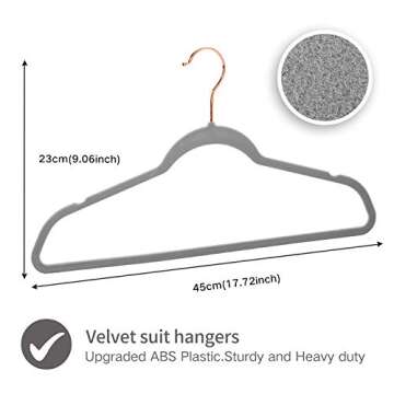 Premium Velvet Hangers Gray- Rose Gold Swivel Hooks -Non Slip Sturdy Suit Hangers- Felt Hangers-Space Saving Clothes Hangers 50 Pack for Skirts Coats(Gray/Rosegold, 50 Pack)