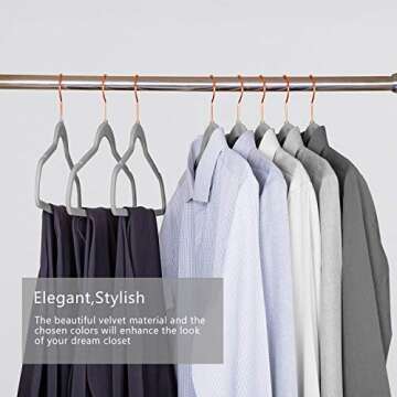 Premium Velvet Hangers Gray- Rose Gold Swivel Hooks -Non Slip Sturdy Suit Hangers- Felt Hangers-Space Saving Clothes Hangers 50 Pack for Skirts Coats(Gray/Rosegold, 50 Pack)