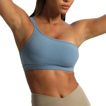 Aoxjox Women's Workout Sports Bras One Shoulder Astoria Asymmetrical Bra Fitness Training Gym Yoga Crop Tank Top (Steel Blue, Small)
