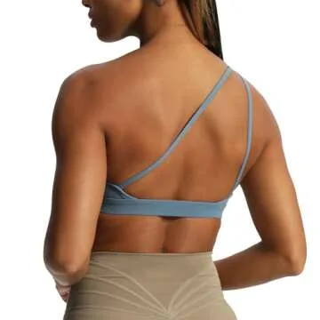 Aoxjox Women's Workout Sports Bras One Shoulder Astoria Asymmetrical Bra Fitness Training Gym Yoga Crop Tank Top (Steel Blue, Small)
