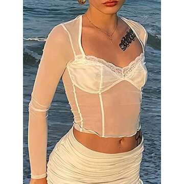 Avanova Women's Scoop Neck Sheer Mesh Lace Top