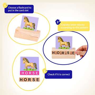 Diaodey Wooden Reading Blocks Learning Spelling Games, Montessori Sight Words Flash Cards Kindergarten Classroom Alphabet and Number Puzzle for Toddler, Preschool Toy for 3 4 5+ Year