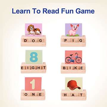 Diaodey Wooden Reading Blocks Learning Spelling Games, Montessori Sight Words Flash Cards Kindergarten Classroom Alphabet and Number Puzzle for Toddler, Preschool Toy for 3 4 5+ Year