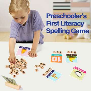 Diaodey Wooden Reading Blocks Learning Spelling Games, Montessori Sight Words Flash Cards Kindergarten Classroom Alphabet and Number Puzzle for Toddler, Preschool Toy for 3 4 5+ Year