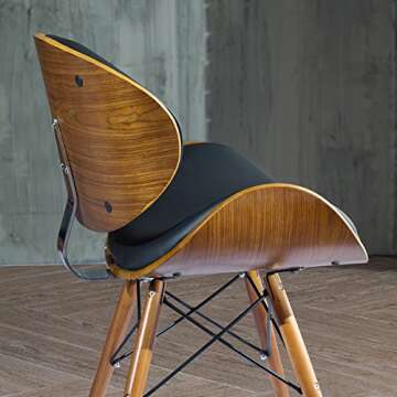 Madonna Mid-century Black Bonded Leather Walnut Finished Accent Chair