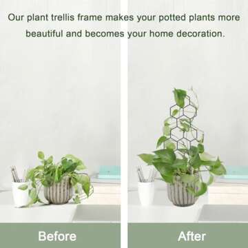 WellSign Small Trellis for Potted Plants, 15.94 inch Metal Plant Trellis for Climbing Plants Indoor Pot Honeycomb Shape Lattice for Ivy Vines Hoya Houseplants Flower 2 Pack