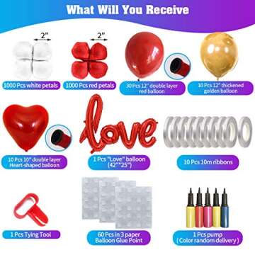 50PCS Love Balloons and Heart Balloons Kit & 2000 PCS Silk Rose Petals Romantic Decoration