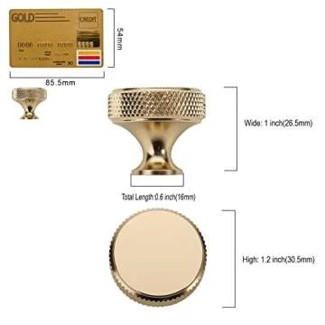 Amerdeco 10 Pack Gold Knurled Cabinet Knobs Kitchen Cabinet Handles for Drawer Dresser, Cupboard and Wardrobe ZH0036