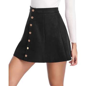 Fuinloth Women's Chic Faux Suede Mini Skirt A-Line