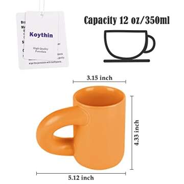 Koythin Ceramic Coffee Mug, Cute Creative Crooked Handle Mug Design for Office and Home, Dishwasher ...