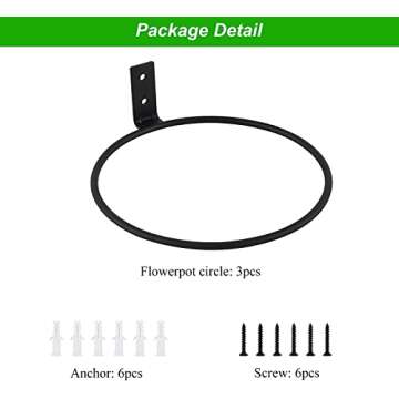 TQVAI 6 inch Flower Pot Holder, Wall Planter Ring Hanger, Wall Mounted Pot Hook Bracket, 3 Pack, Black