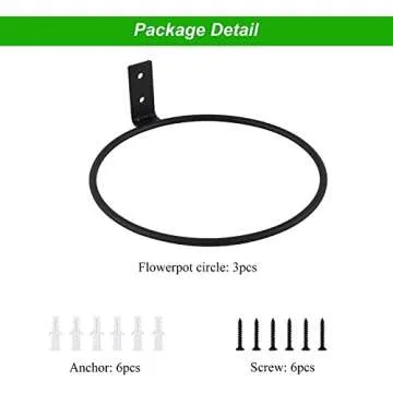 TQVAI 6 inch Flower Pot Holder, Wall Planter Ring Hanger, Wall Mounted Pot Hook Bracket, 3 Pack, Black