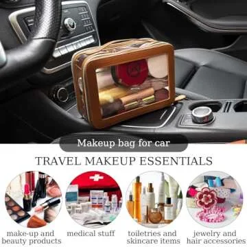 DIYOOHOMY Clear Makeup Bag Double Layer Two Sided With Zipper Brown Square Cosmetic Large Make Up Case Compartments Brush Travel Leather Toiletry Women Organizer Transparent Waterproof Pouch