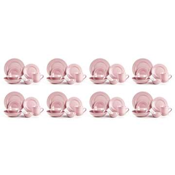 HomeVss, Pearl Dots Stoneware Dinnerware Set (56pc Set, Pink)