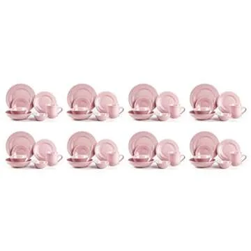 HomeVss, Pearl Dots Stoneware Dinnerware Set (56pc Set, Pink)