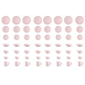 HomeVss, Pearl Dots Stoneware Dinnerware Set (56pc Set, Pink)